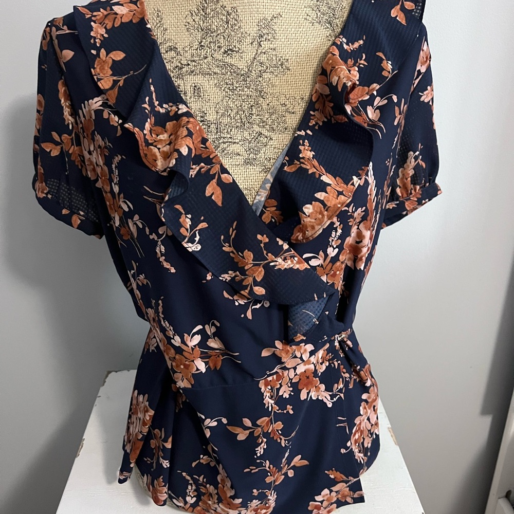 Tommy Hilfiger Navy and Orange Floral Blouse